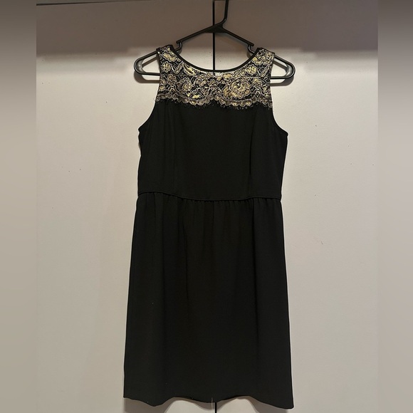 Ann Taylor Loft - Black & Gold Lace - Fit & Flare Sleeveless Dress (size 6) - Picture 1 of 11